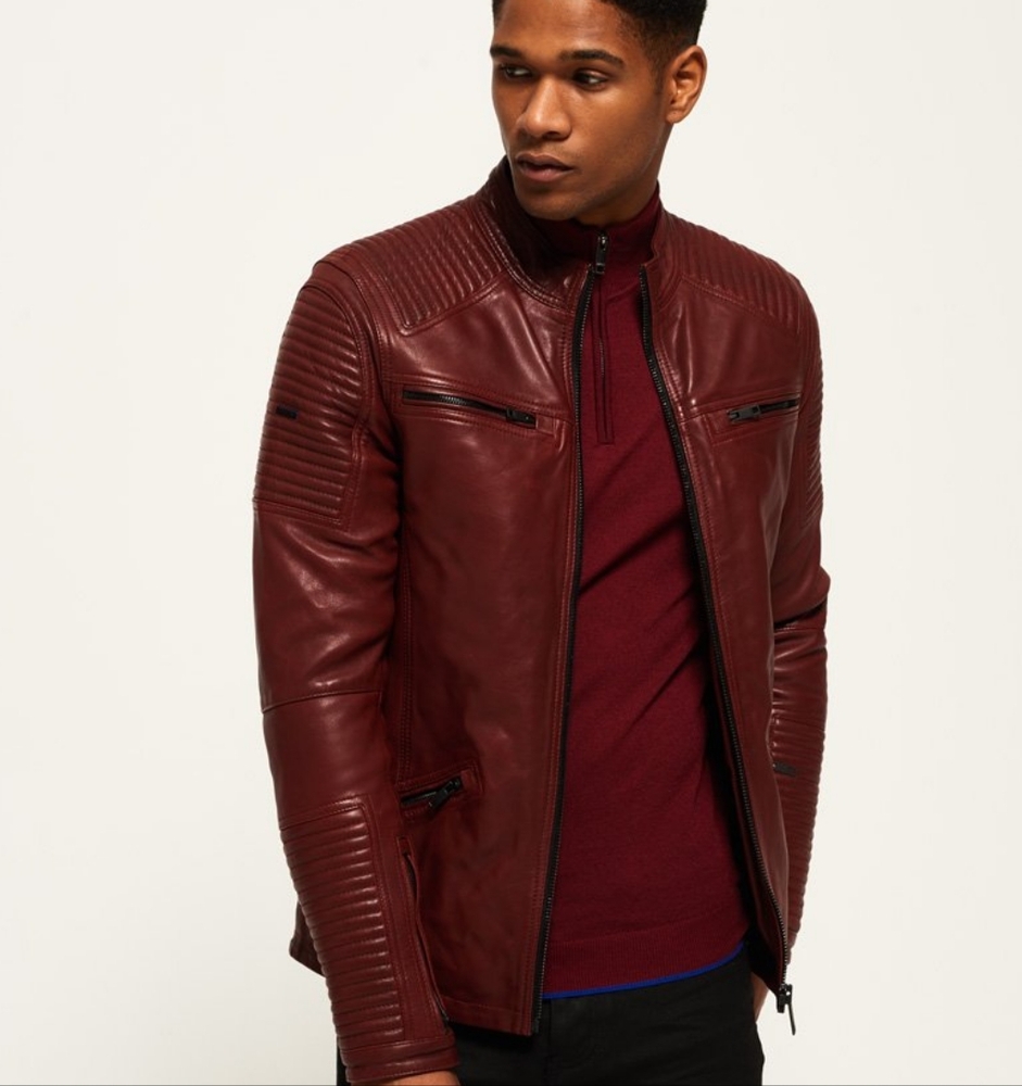 Red Superdry Leather Jacket Collab w/ Idris Elba
